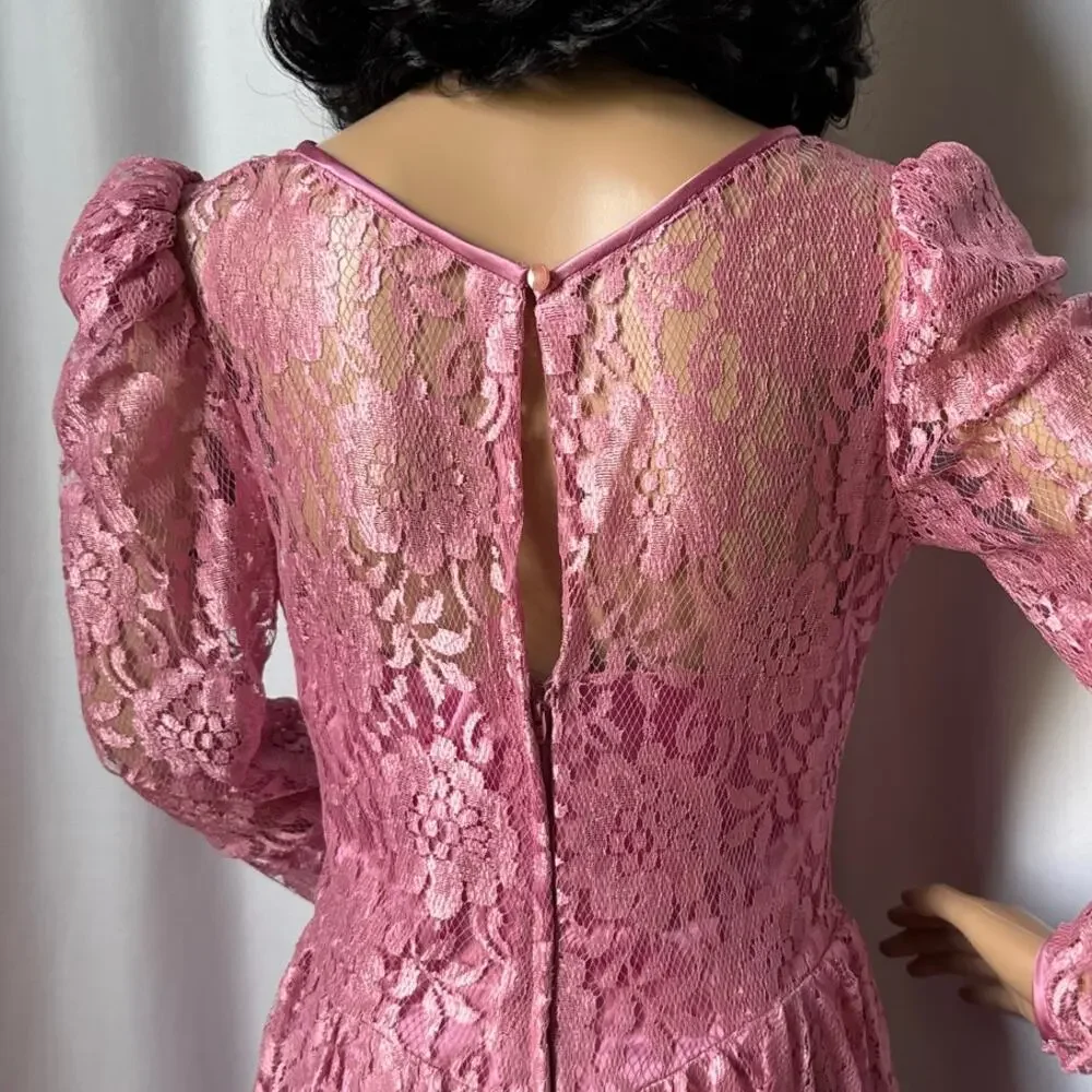 American vintage 70's pink lace prom Bridesmaid midi dress small